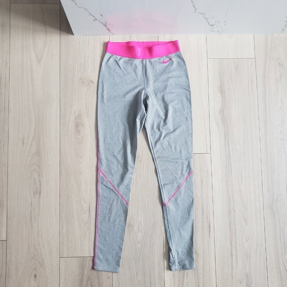 Nike Pro Leggings Womens XS Gray Pink Dri Fit Training Tights